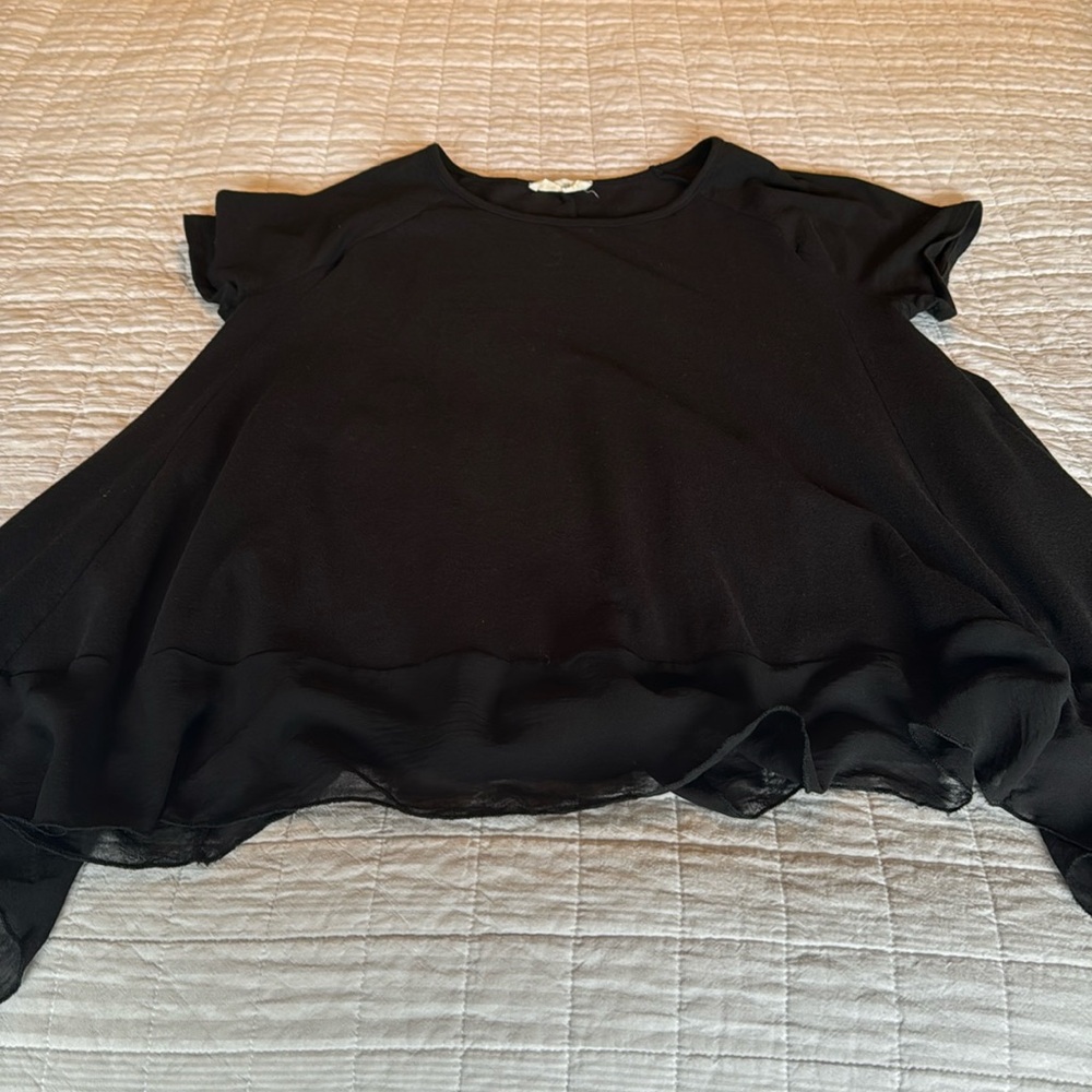 Jane by Jane black short sleeve tee with flare bottom and Lacey trim